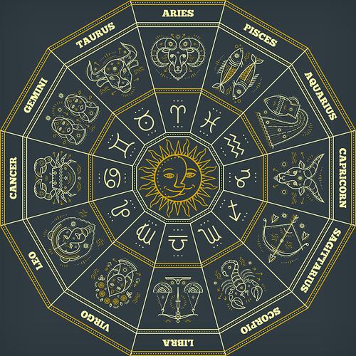占星术符号和神秘星座的十二宫圈