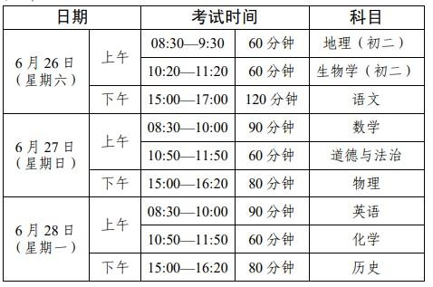广东湛江中考时间2023具体时间科目安排6月26日至28日