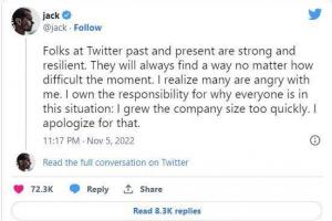 马斯克大裁员后推特创始人为公司扩张过快道歉