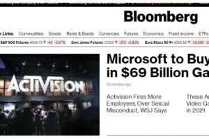 微软近700亿美元收购动视暴雪或将成收入第三高游戏公司
